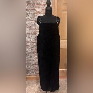 Fashion Black Comfy Bib Overalls Light Corduroy Wide Leg Casual Women’s Lounge L